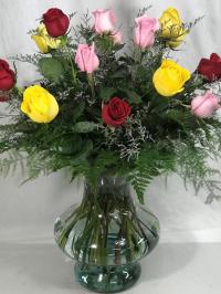 12 mixed roses in high end vase